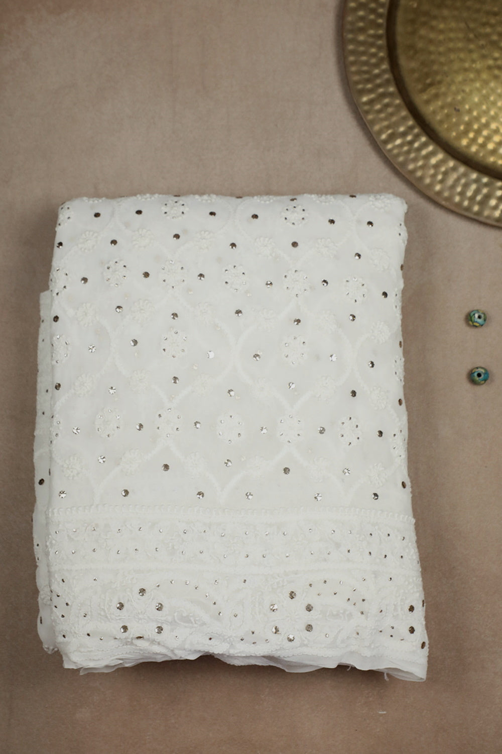 White Floral Bling Chikankari Viscose Saree
