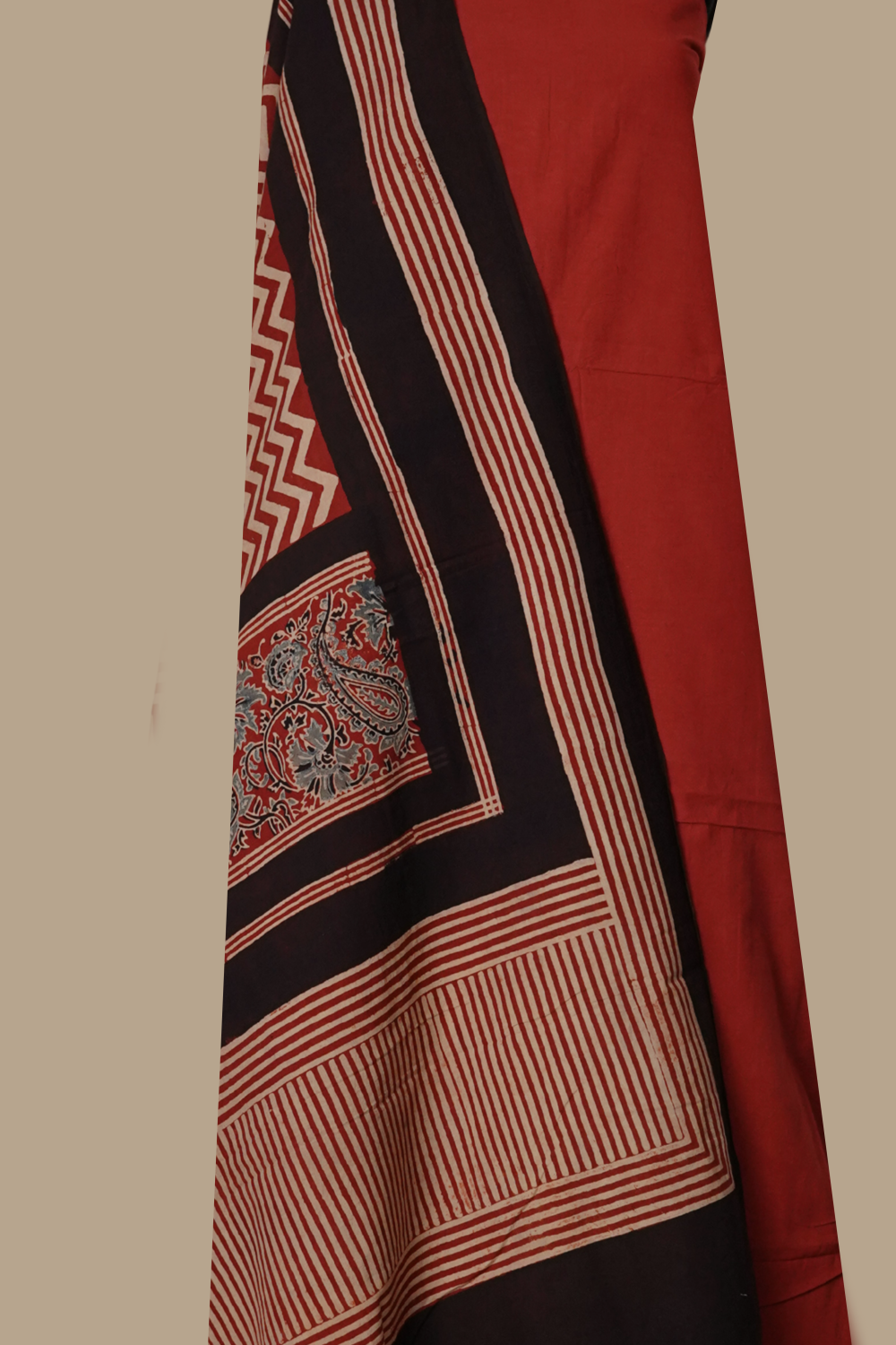 Chevron on Maroon Ajrak Cotton Full Suit