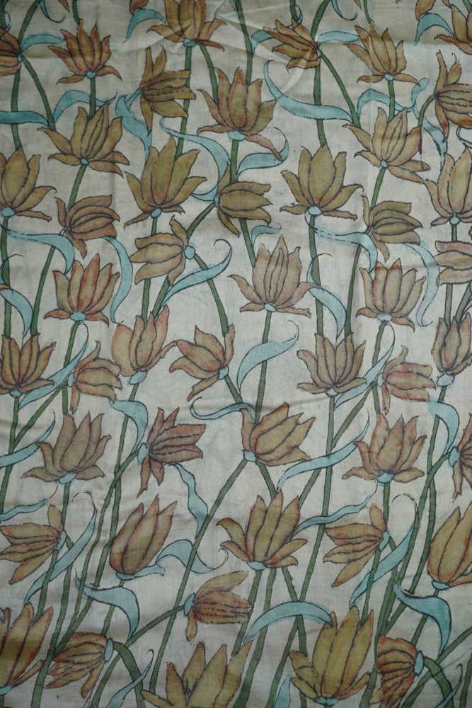 Lotus Floral Painted kalamkari Chanderi Fabric - 0.85m