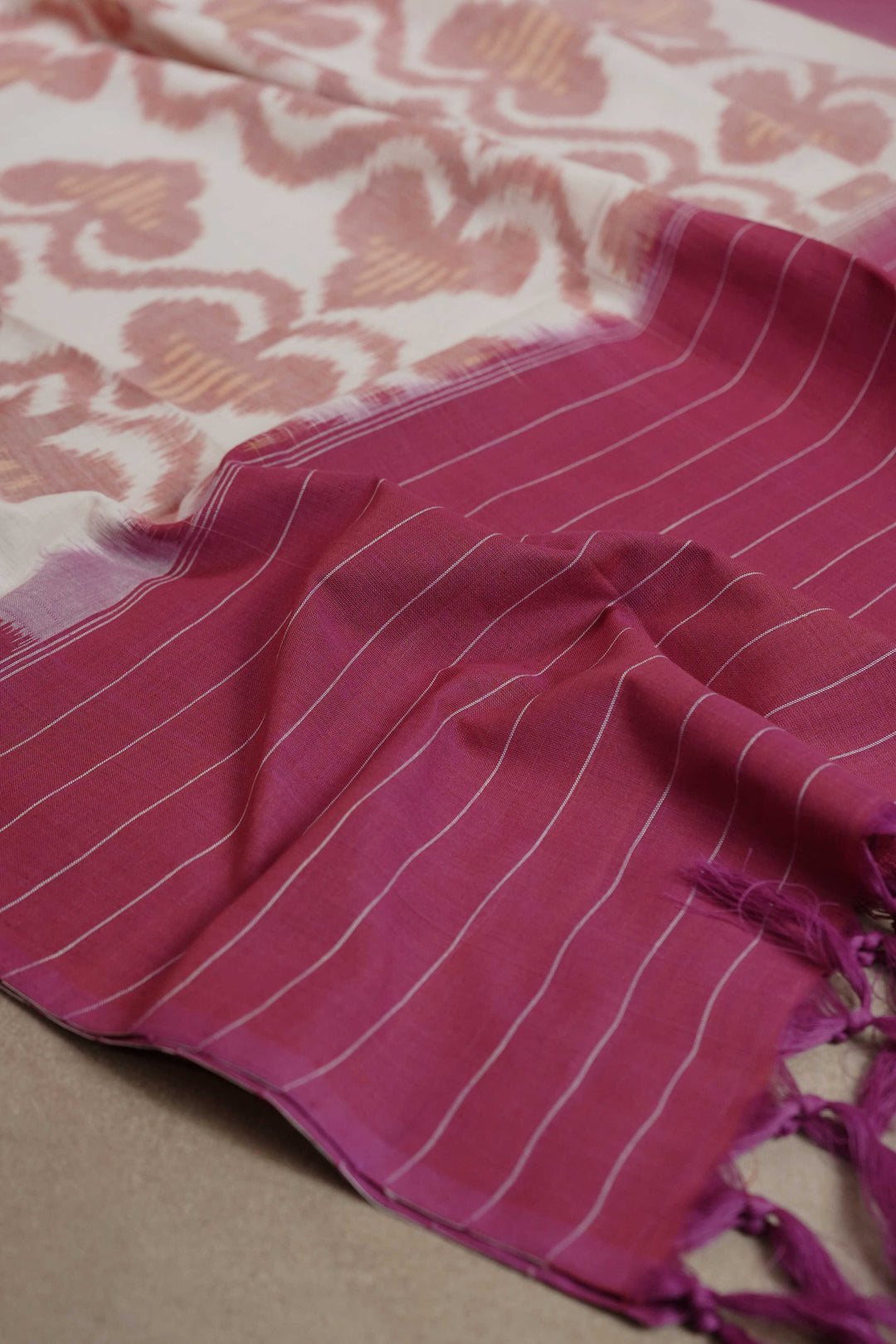 Peach Pattern with Pink Border Ikat Cotton Dupatta