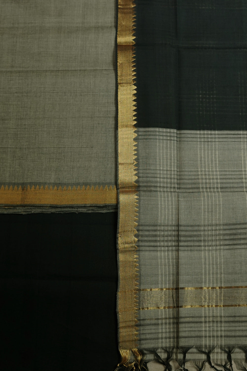 Yellowish Grey with Black Mangalagiri Cotton Suit