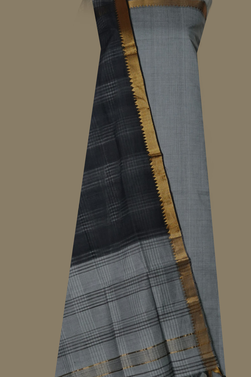 Grey with Black Mangalagiri Cotton Suit