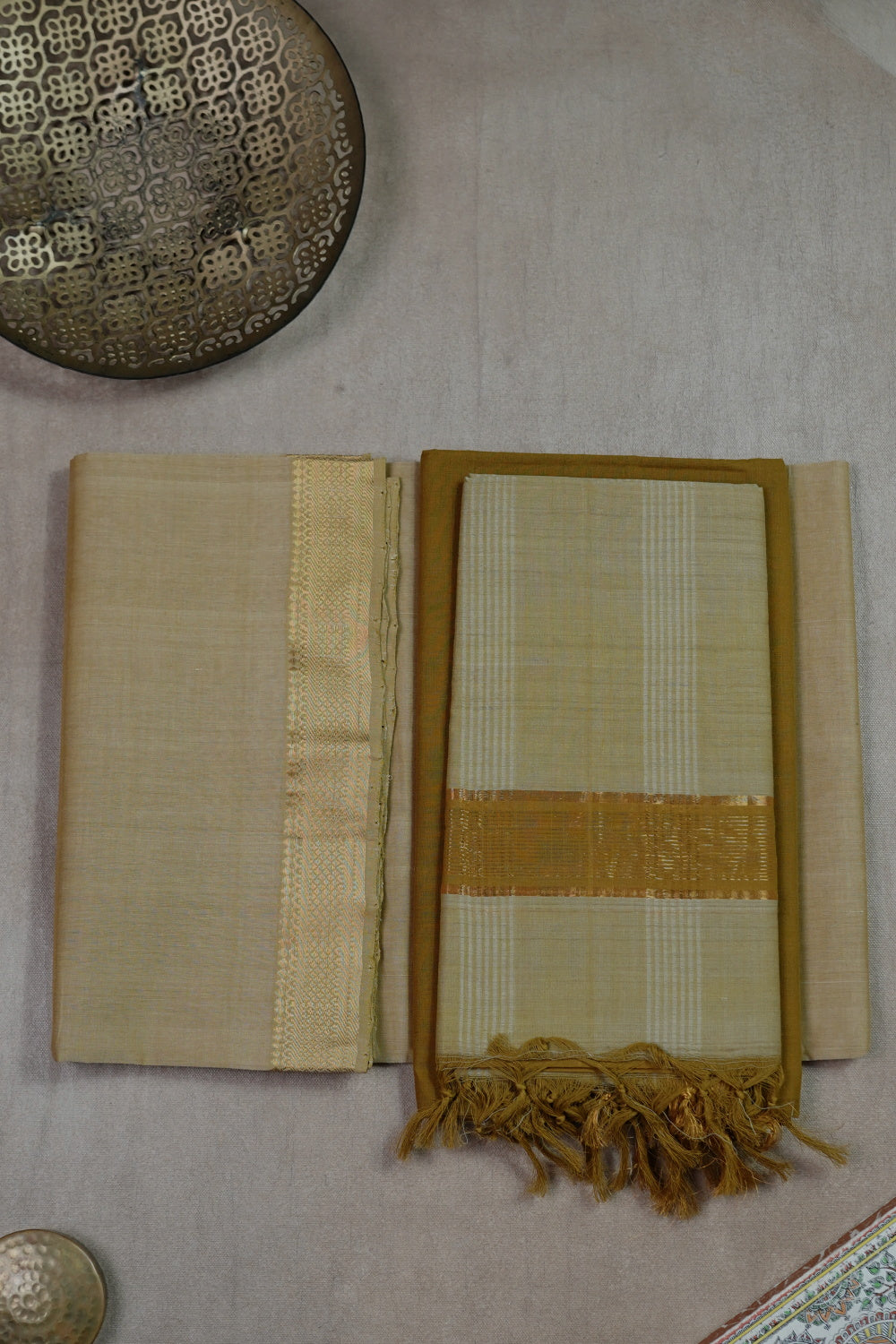 Beige with Yellow Mangalagiri Cotton Suit