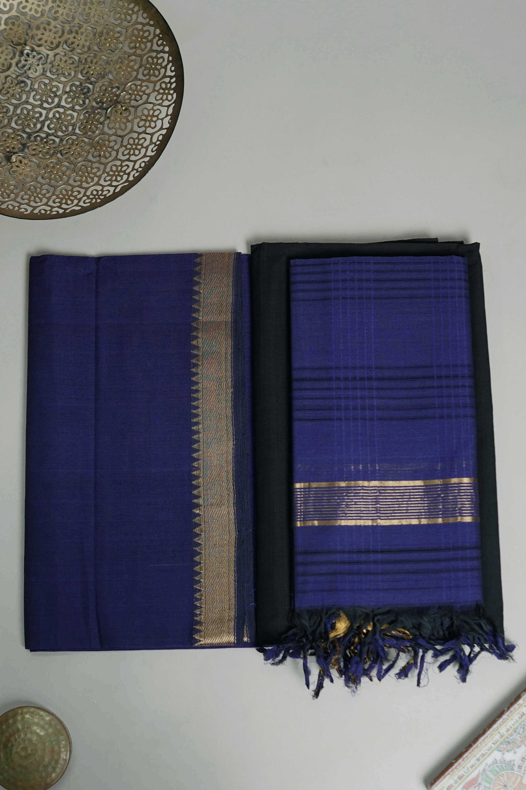 Dark Blue Mangalagiri Cotton Suit