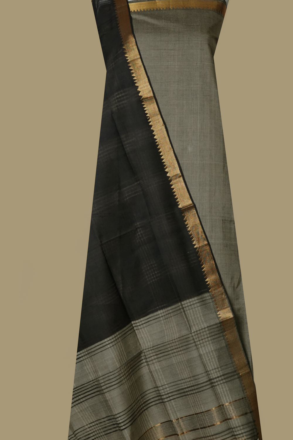 Yellowish Grey with Black Mangalagiri Cotton Suit
