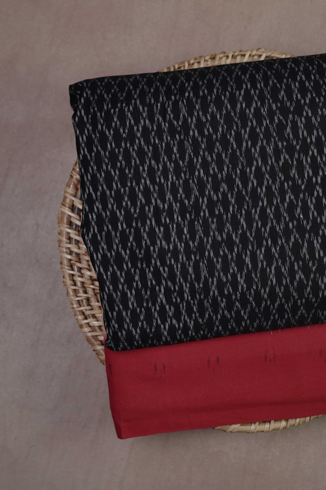 Black with Red Border Ikat Cotton Fabric