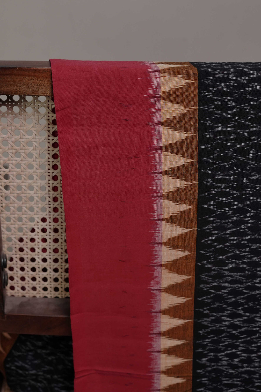 Black with Red Border Ikat Cotton Fabric
