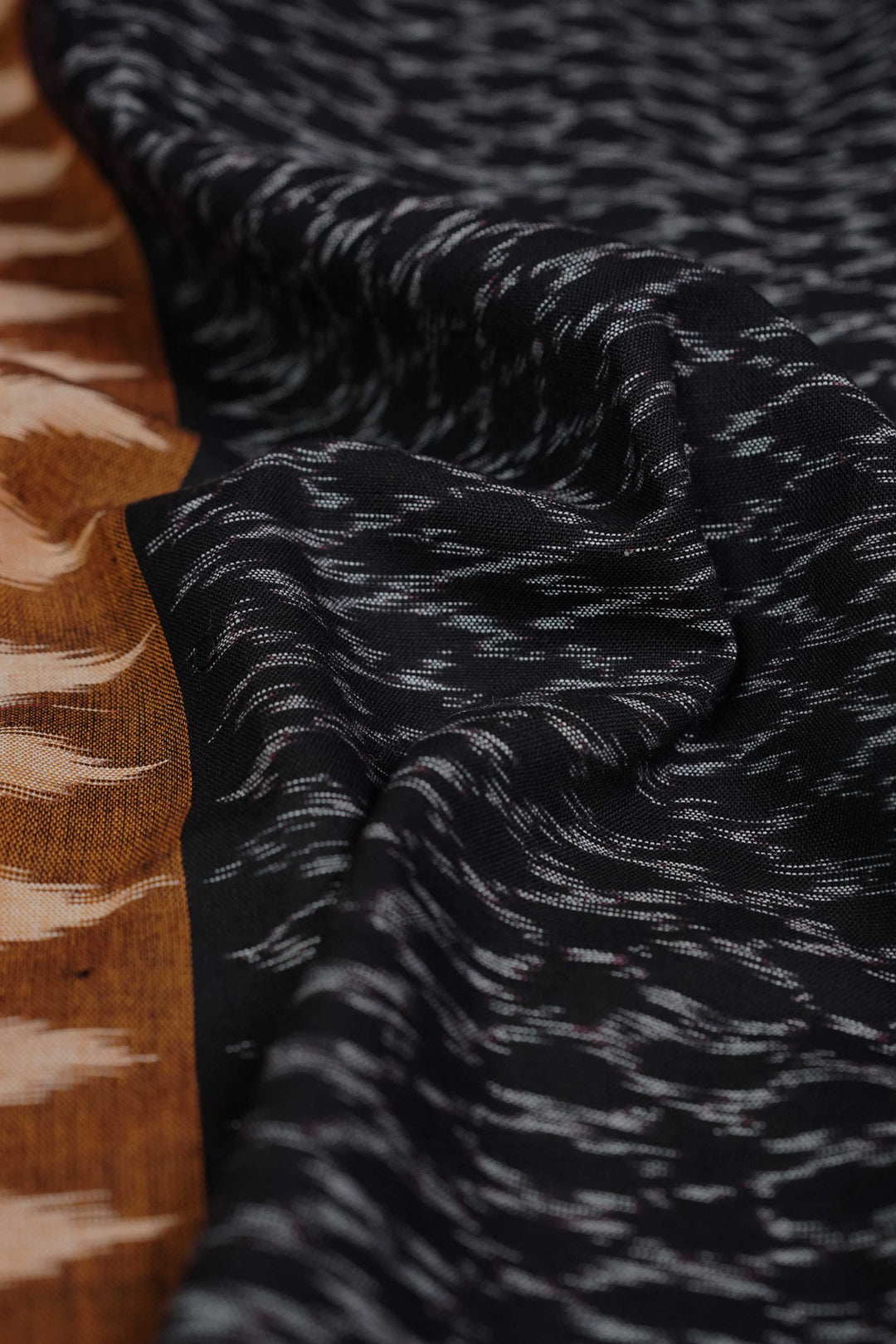 Black with Red Border Ikat Cotton Fabric