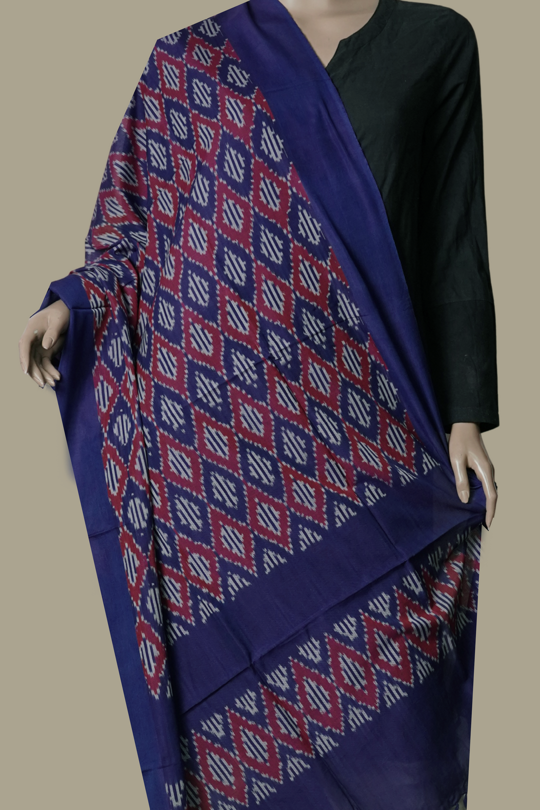 Blue with Maroon Ikat Cotton Dupatta