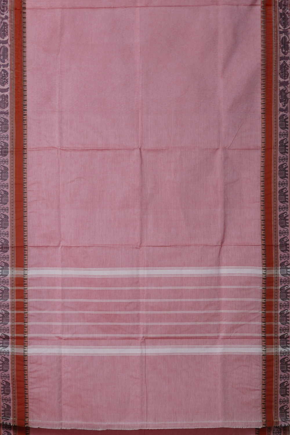 Creamy Pink with Elephant Border Kanchipuram Cotton saree