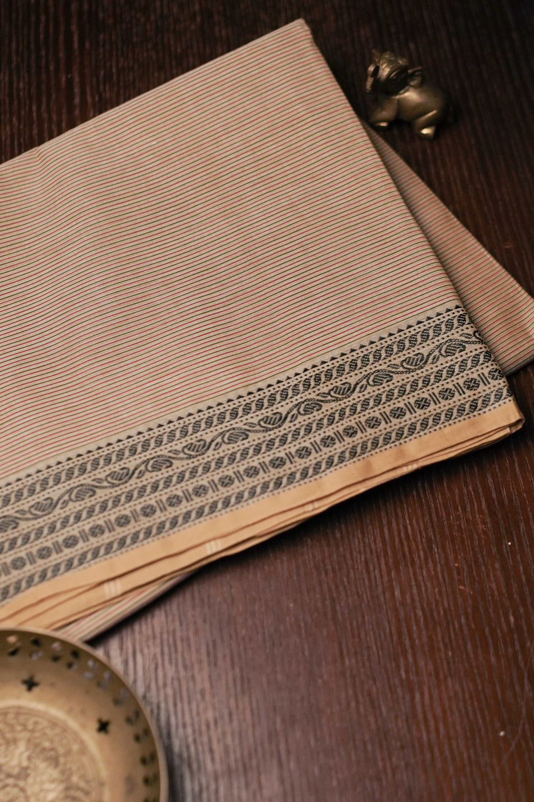 Pin Stripe on Beige Kanchipuram Cotton saree