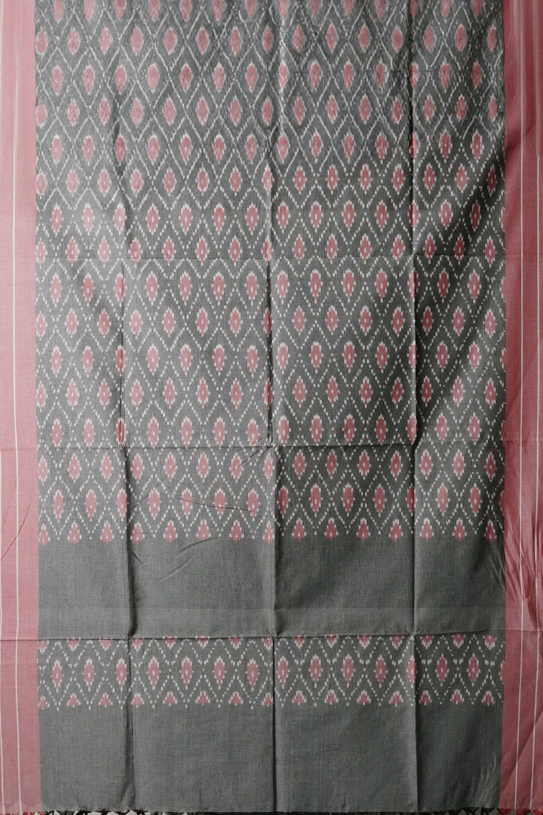 Grey with Pink Border Ikat Cotton Dupatta