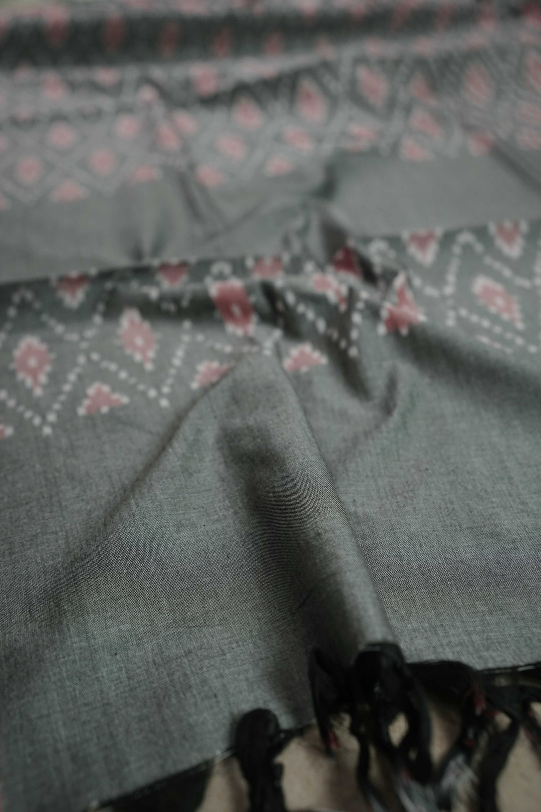 Grey with Pink Border Ikat Cotton Dupatta