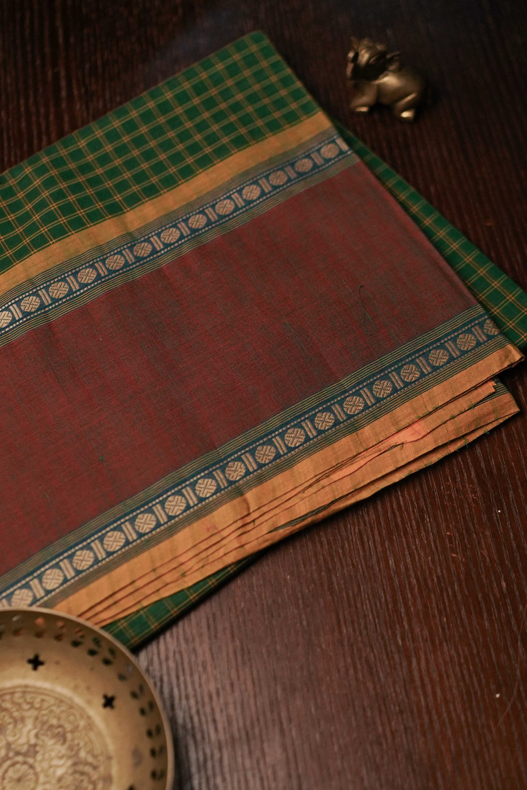 Leaf Green with Checks Kanchipuram Cotton saree