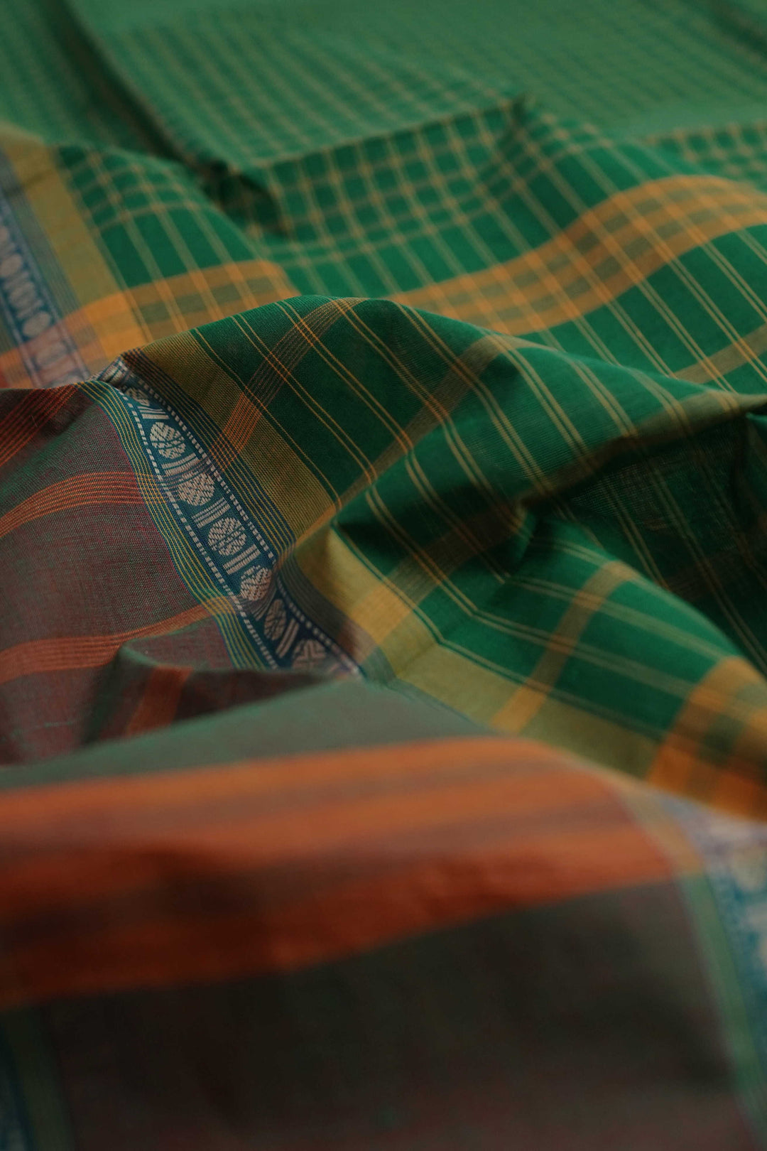 Leaf Green with Checks Kanchipuram Cotton saree