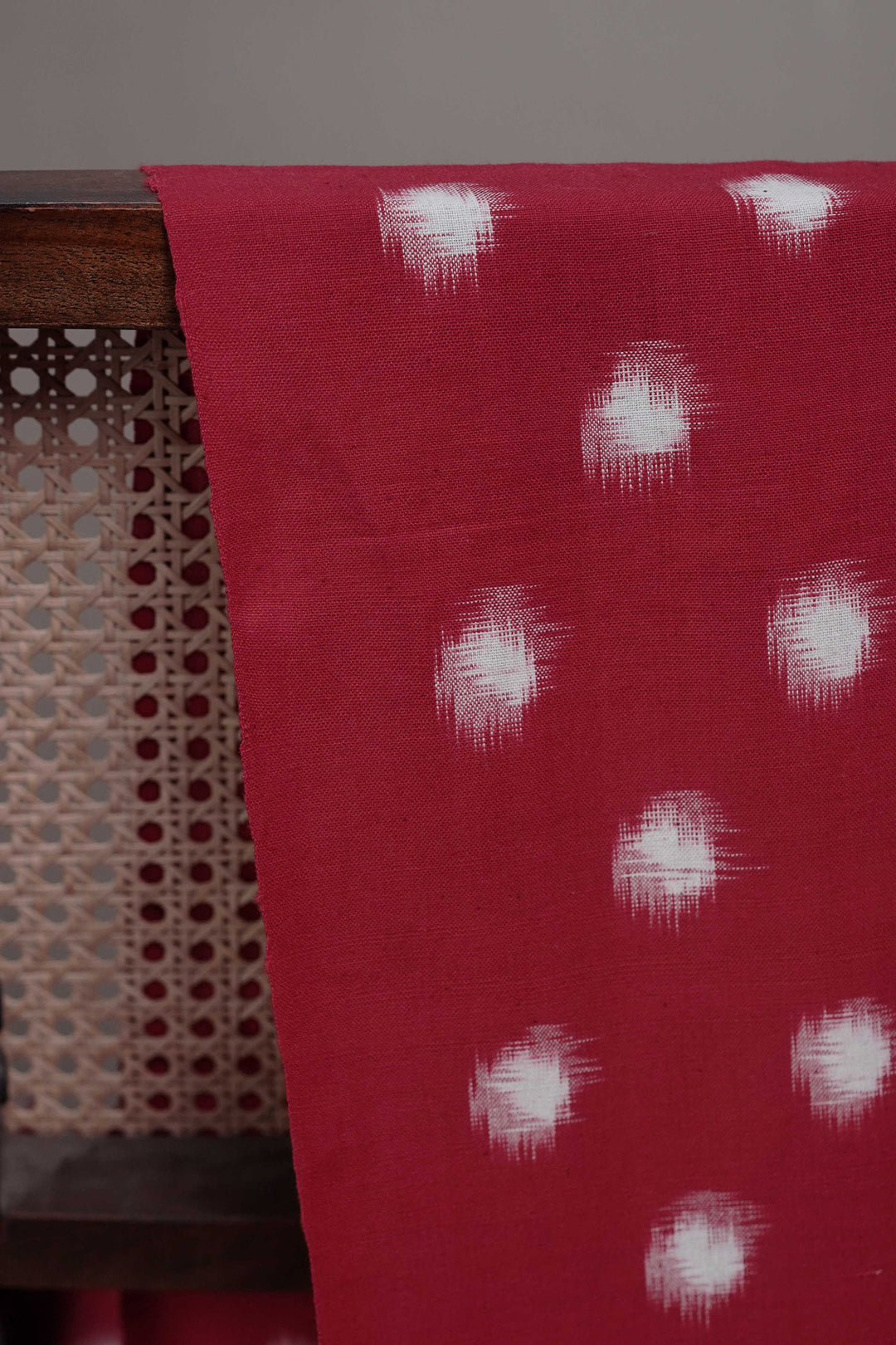 Deep Red Mangalagiri Cotton saree with Ikat Blouse