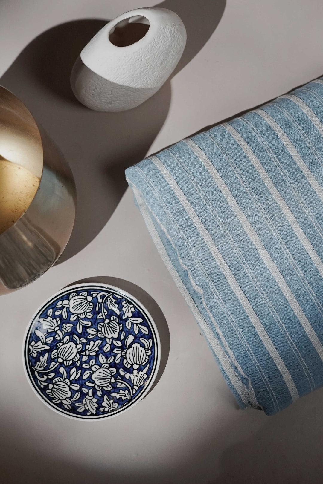 Cream Stripe on Blue Kala Cotton Fabric
