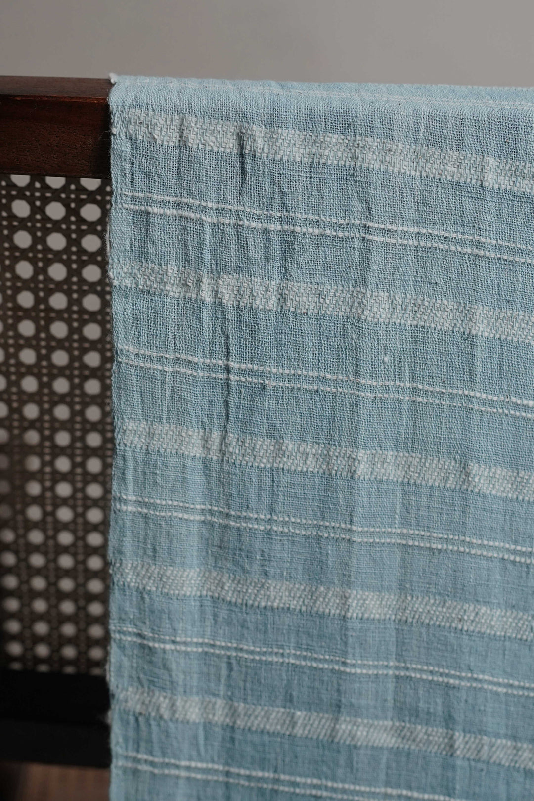 Cream Stripe on Blue Kala Cotton Fabric
