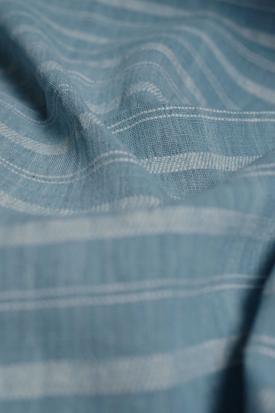 Cream Stripe on Blue Kala Cotton Fabric