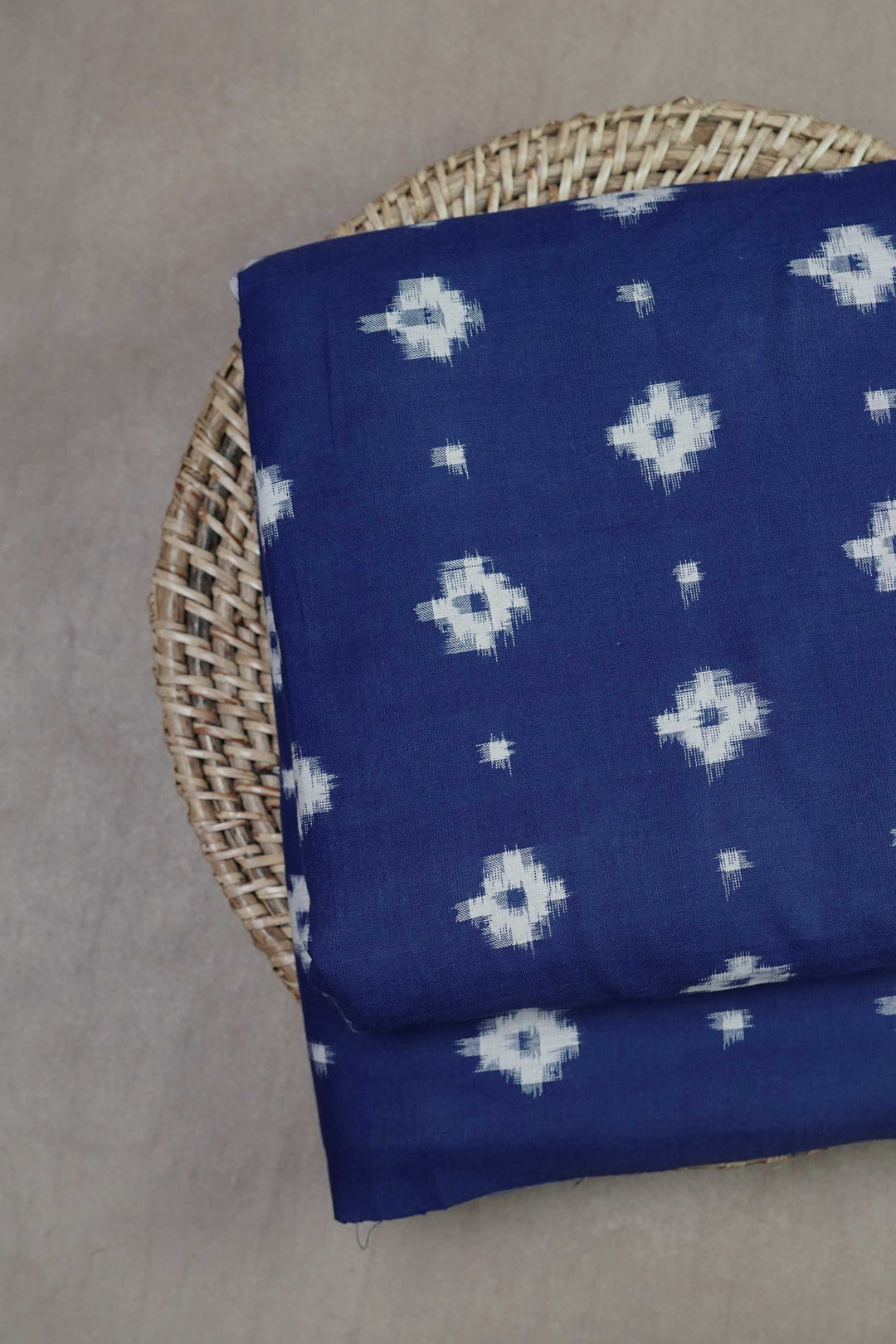 Deep Blue with Cream Butta Ikat Fabric - 0.65m