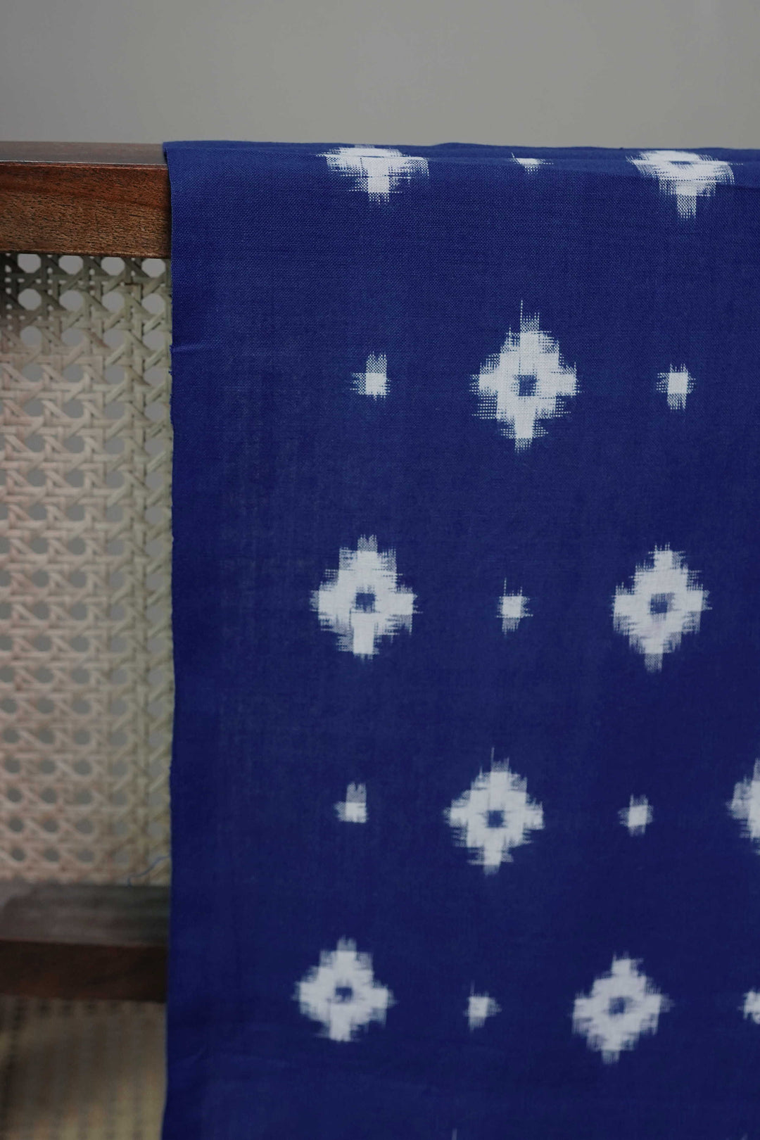 Deep Blue with Cream Butta Ikat Fabric - 0.65m