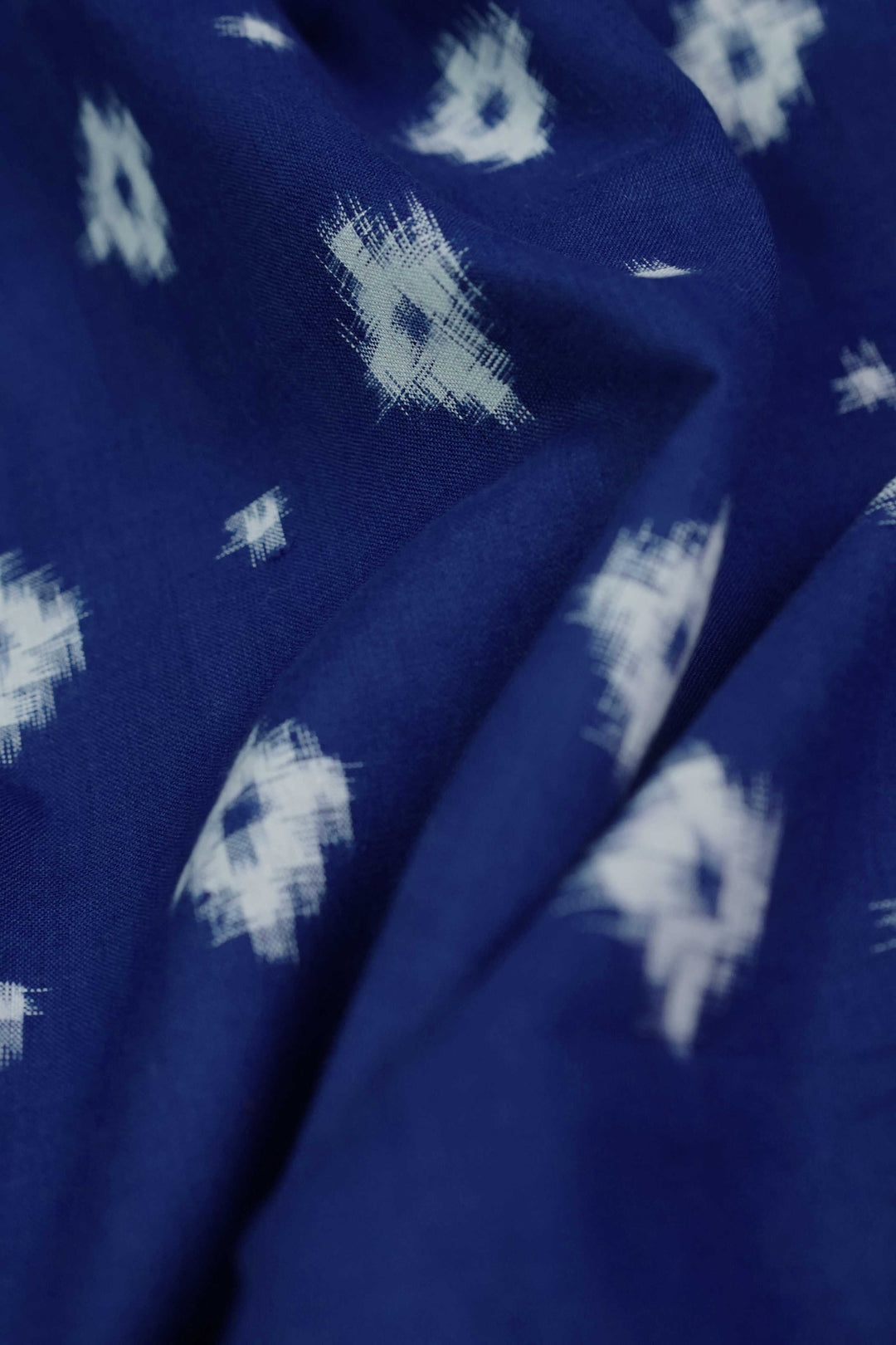 Deep Blue with Cream Butta Ikat Fabric - 0.65m