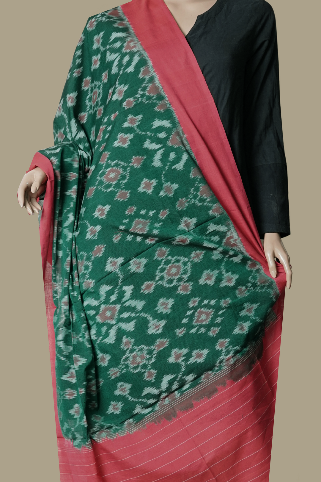 Pickle Green Ikat Cotton Dupatta