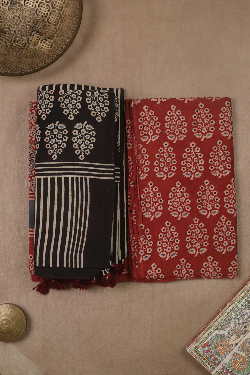 Salwar Kameez -Buy Maroon with Butta Ajrakh Cotton Suit Online