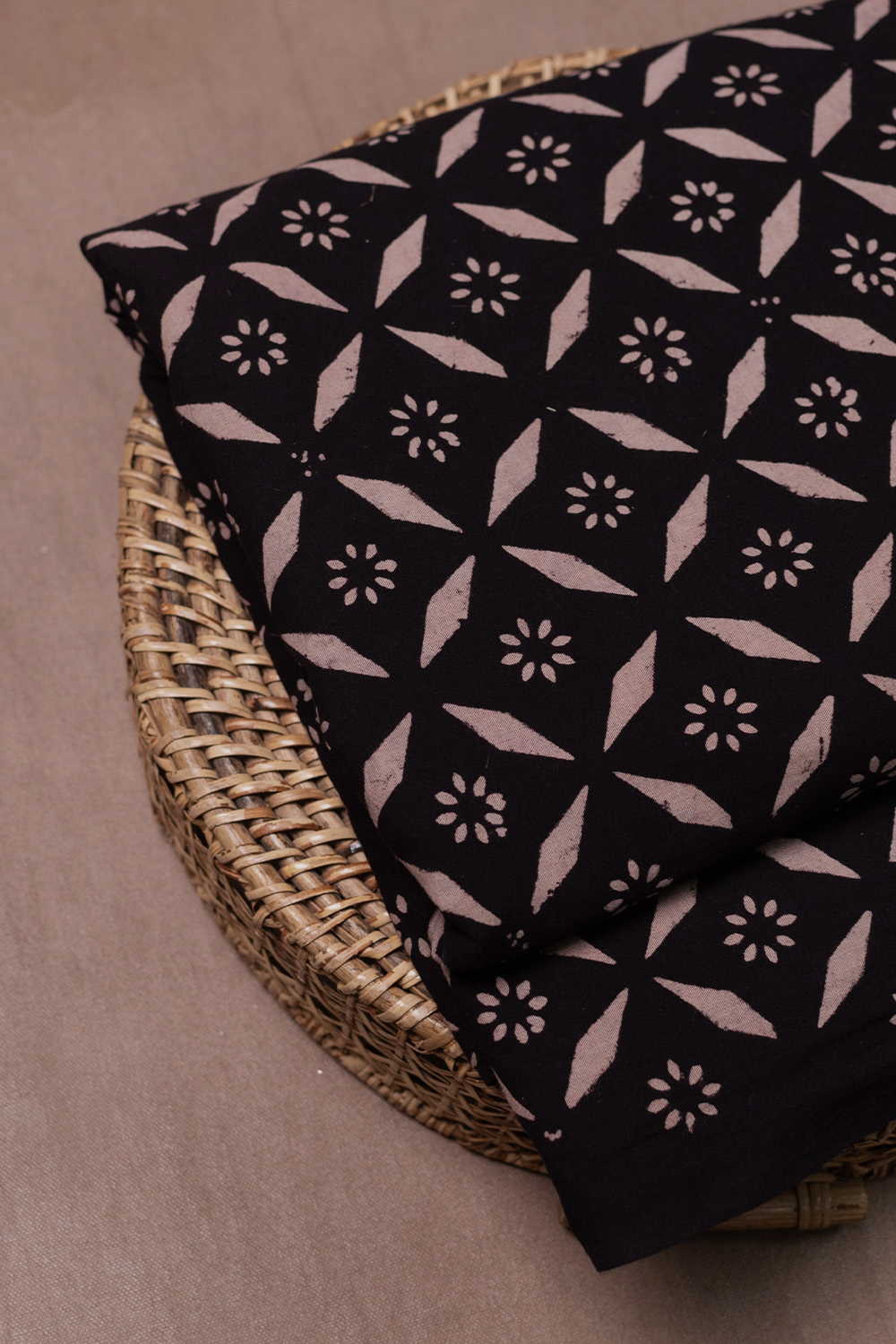 Black Ajrak Print Fabrics - Matkatus