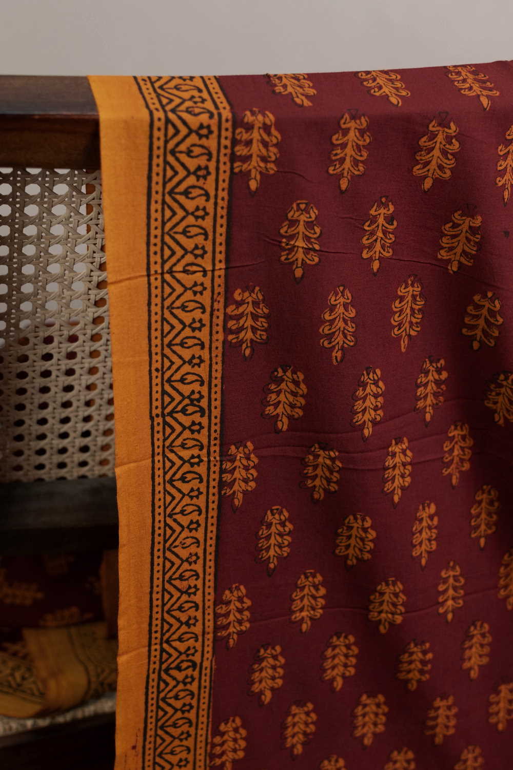 Yellow Motifs - Maroon Bagh Cotton Fabric