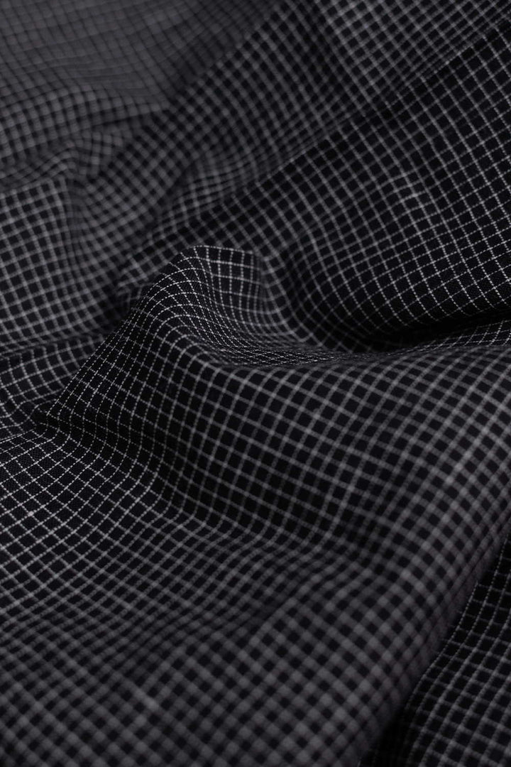 Black Checkered Handwoven Cotton Fabric