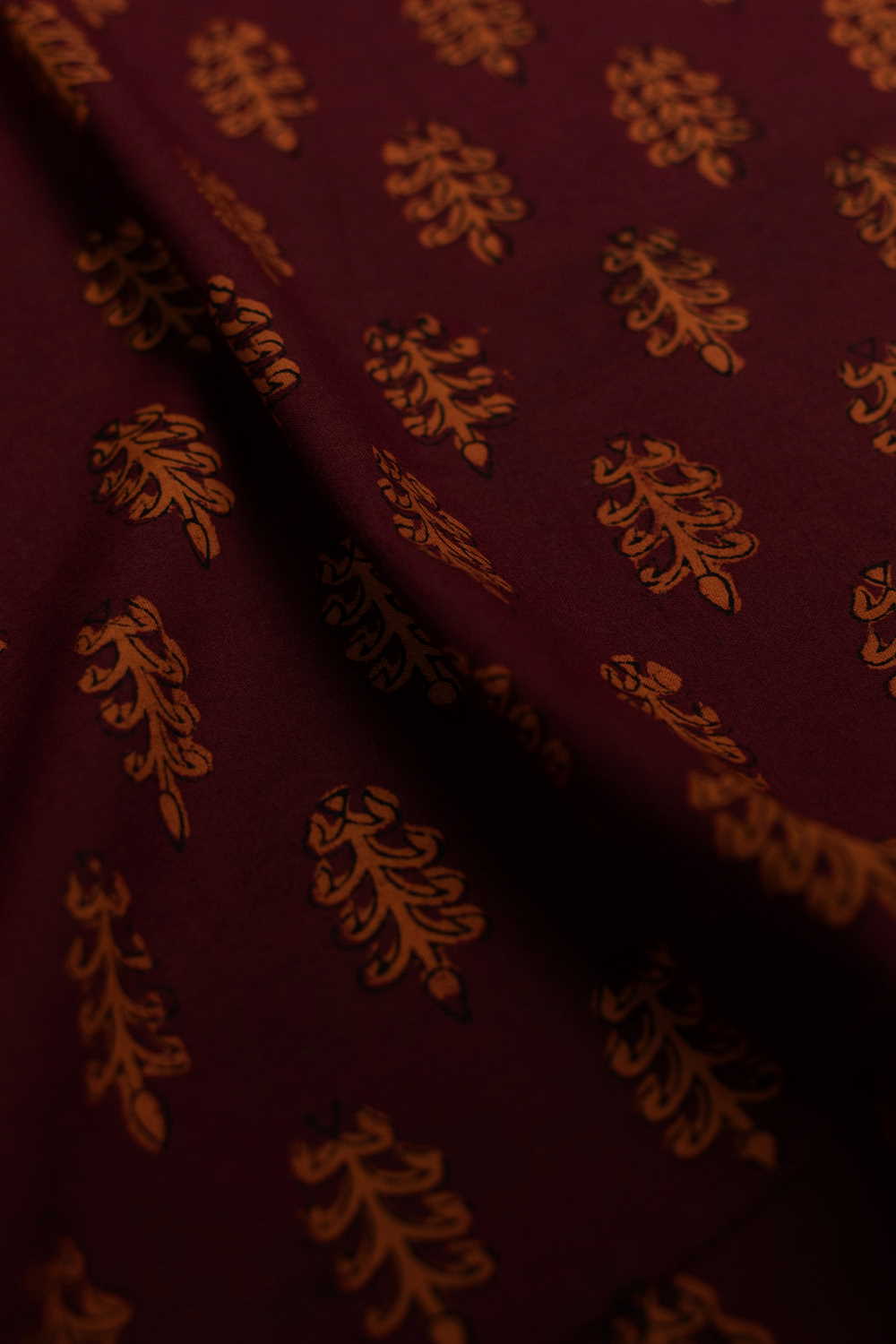 Yellow Motifs - Maroon Bagh Cotton Fabric