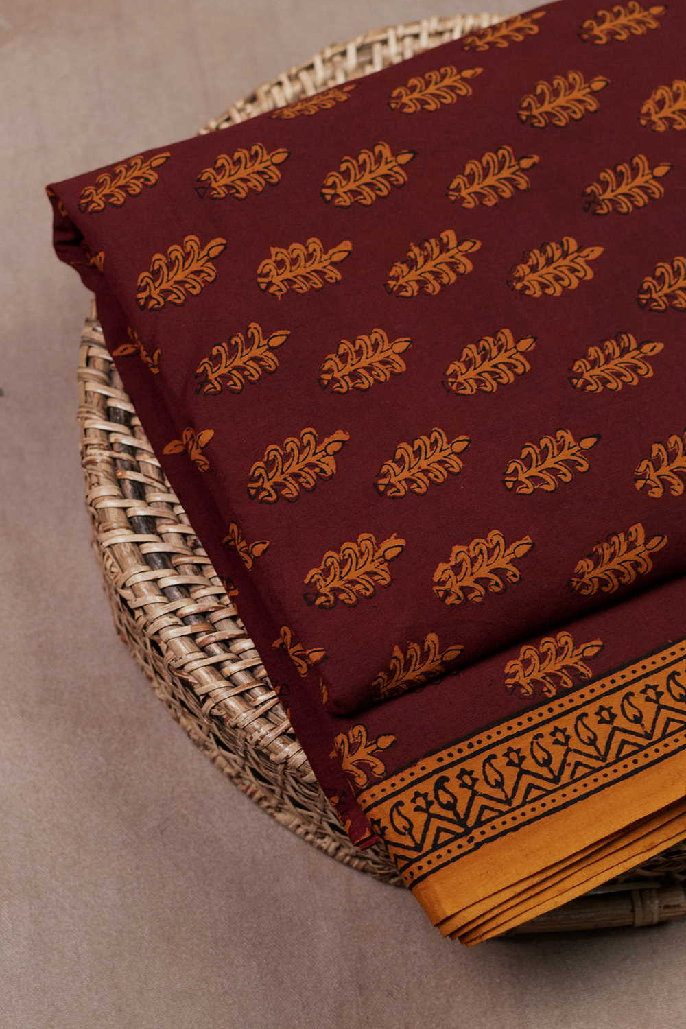 Yellow Motifs - Maroon Bagh Cotton Fabric