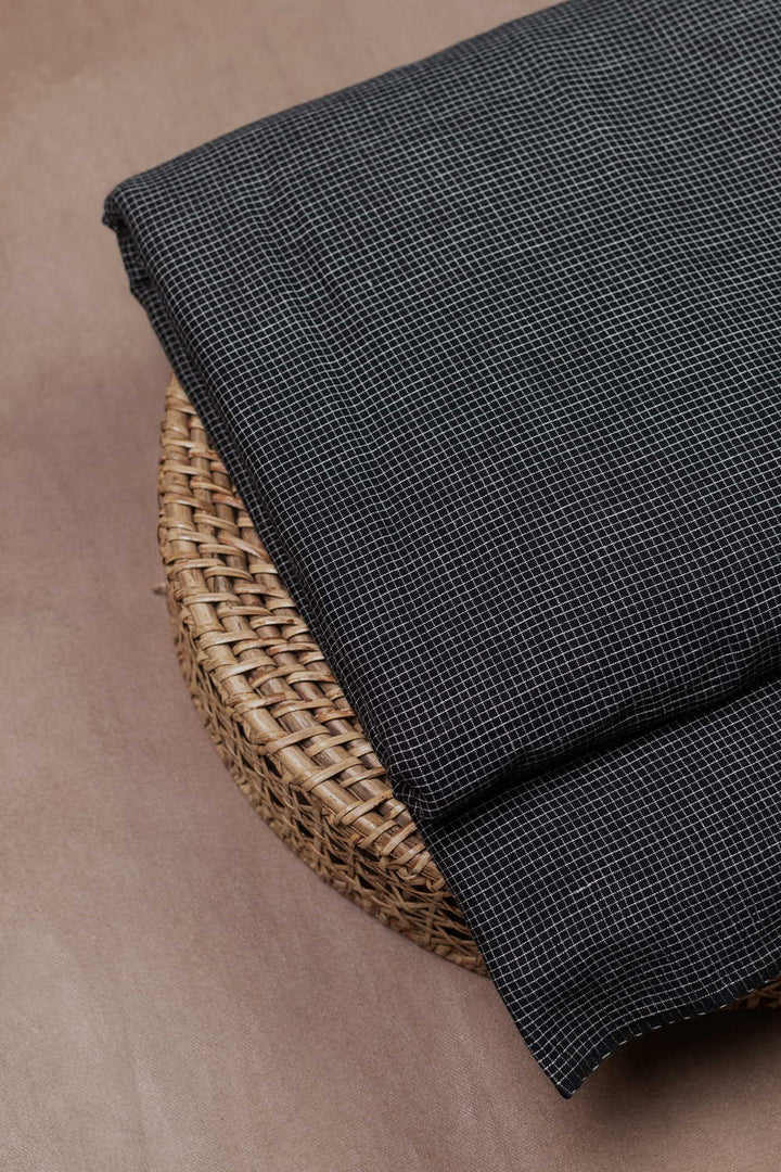 Black Checkered Handwoven Cotton Fabric