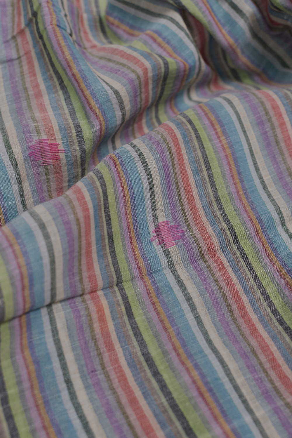 Multi-Colored Stripe Jamdani Cotton Fabric