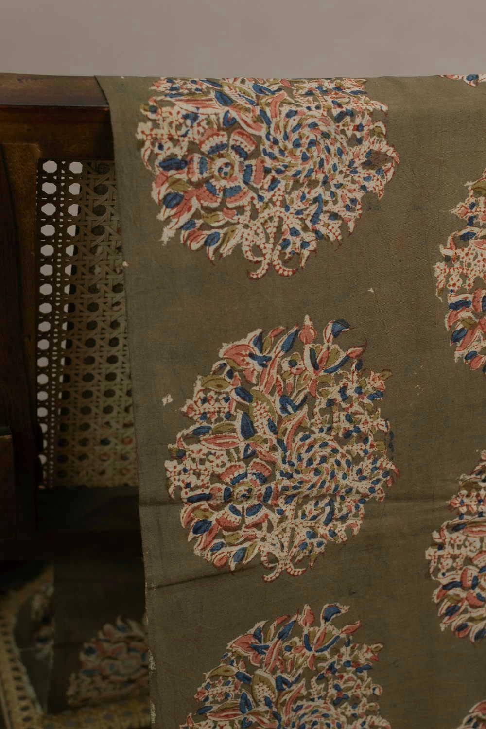 Big Butta on Green Printed kalamkari Fabric