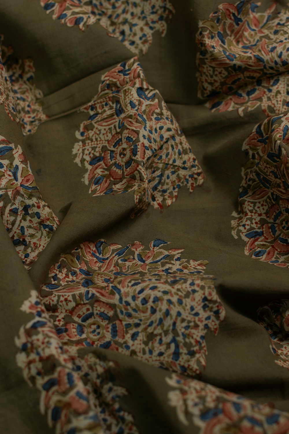 Big Butta on Green Printed kalamkari Fabric