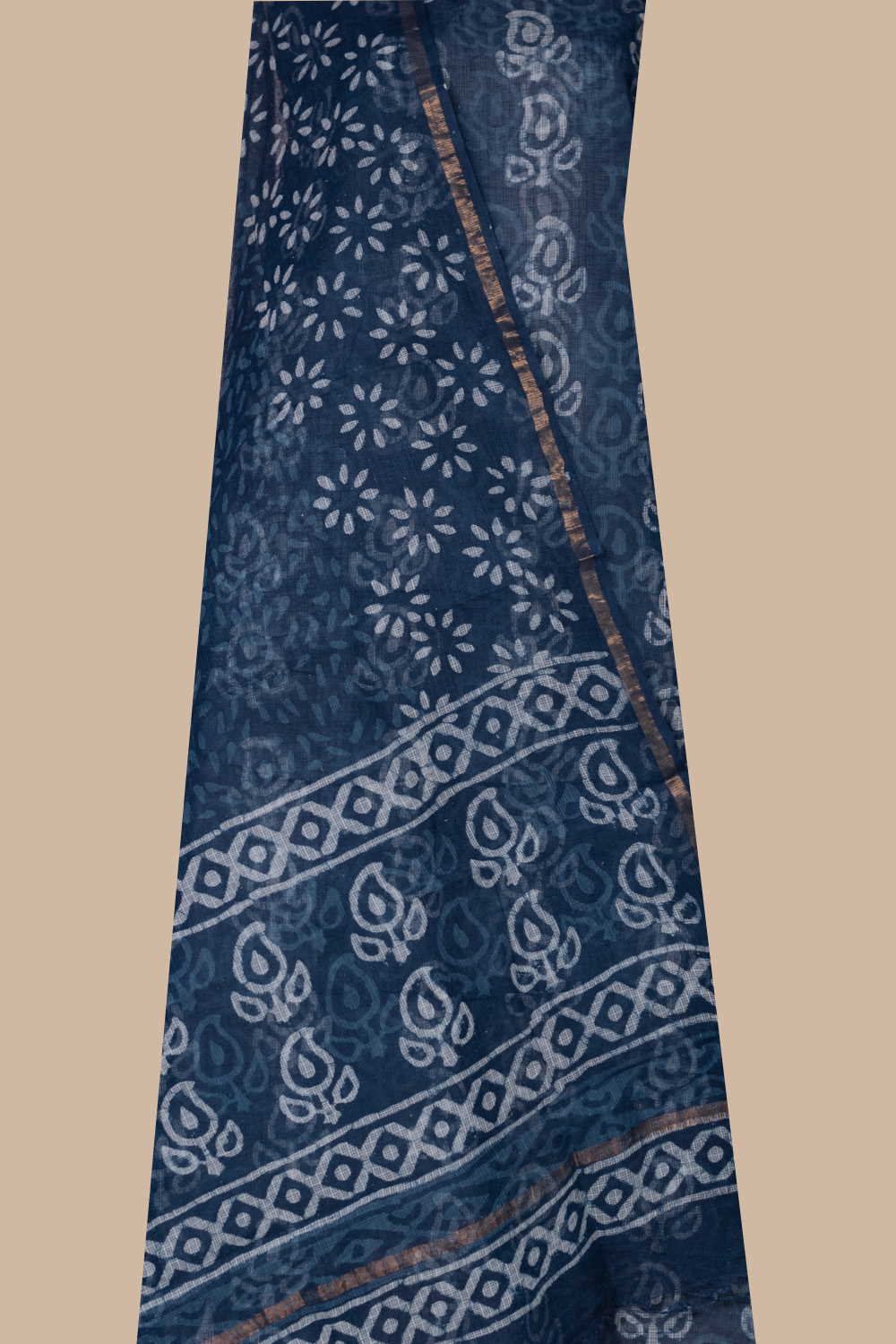 Dark Indigo Block Printed Kota Cotton Suit
