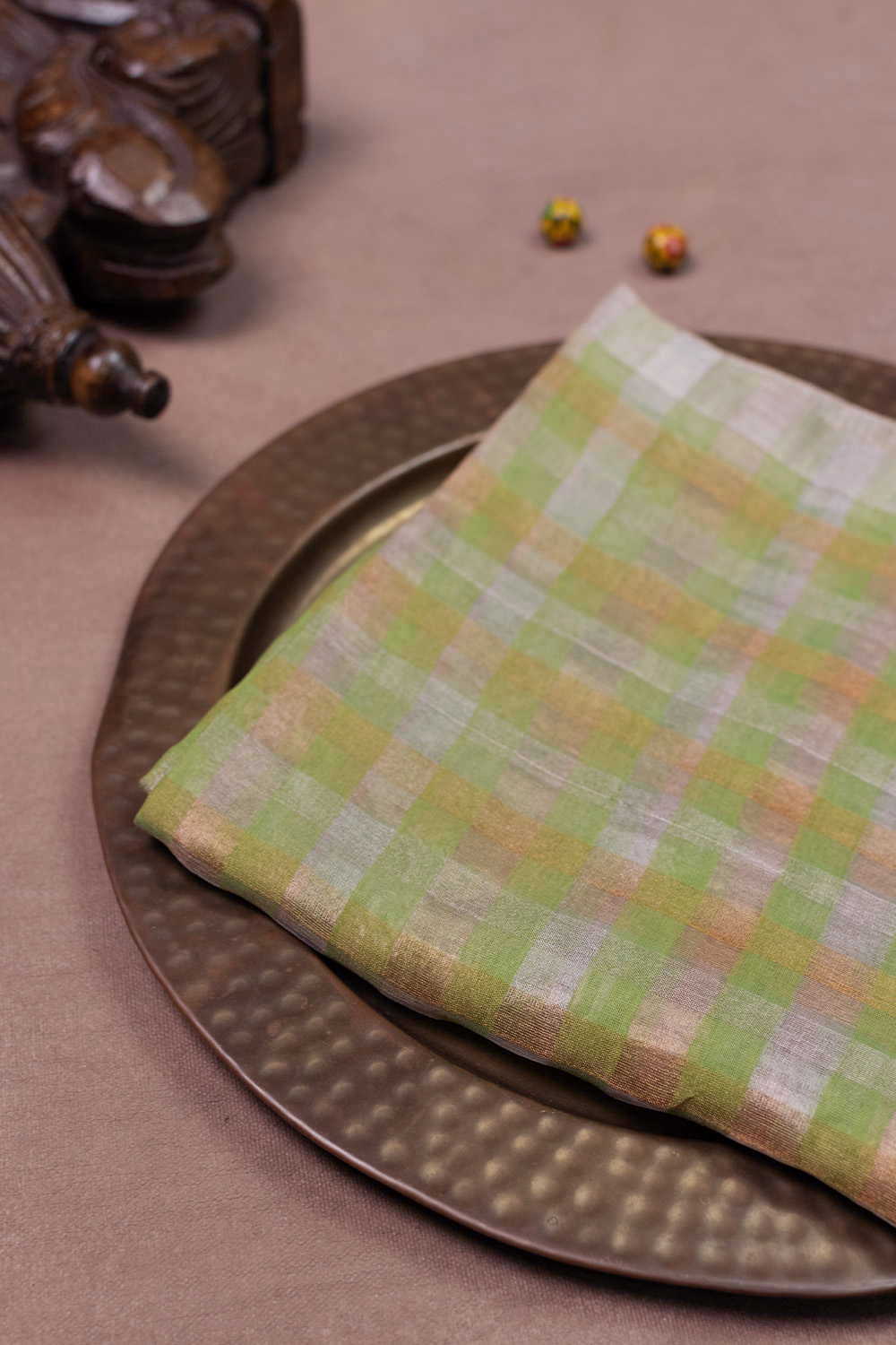 Checkered Green Handwoven Chanderi Dupatta