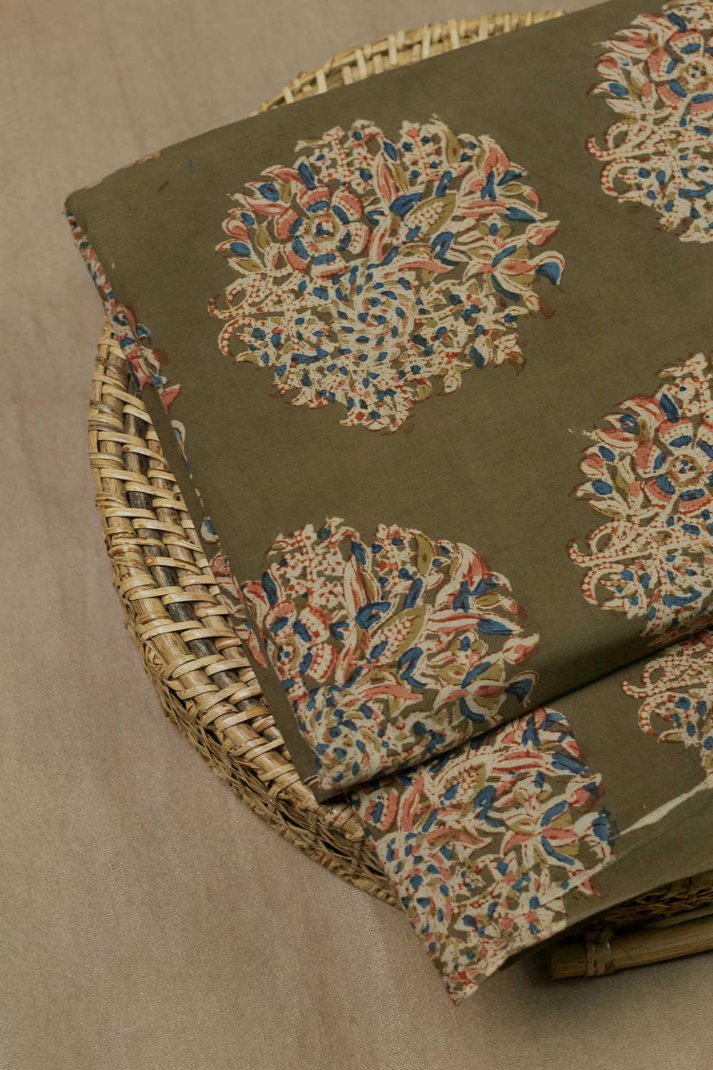 Big Butta on Green Printed kalamkari Fabric