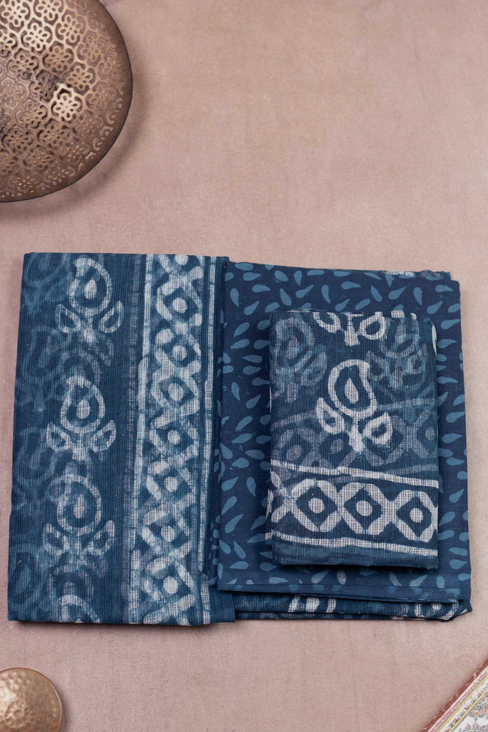Dark Indigo Block Printed Kota Cotton Suit