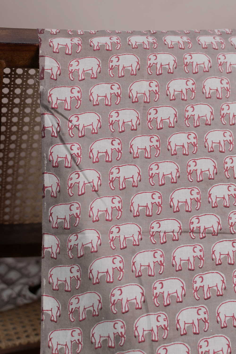 Grey with Elephant Dabu Cotton Fabric