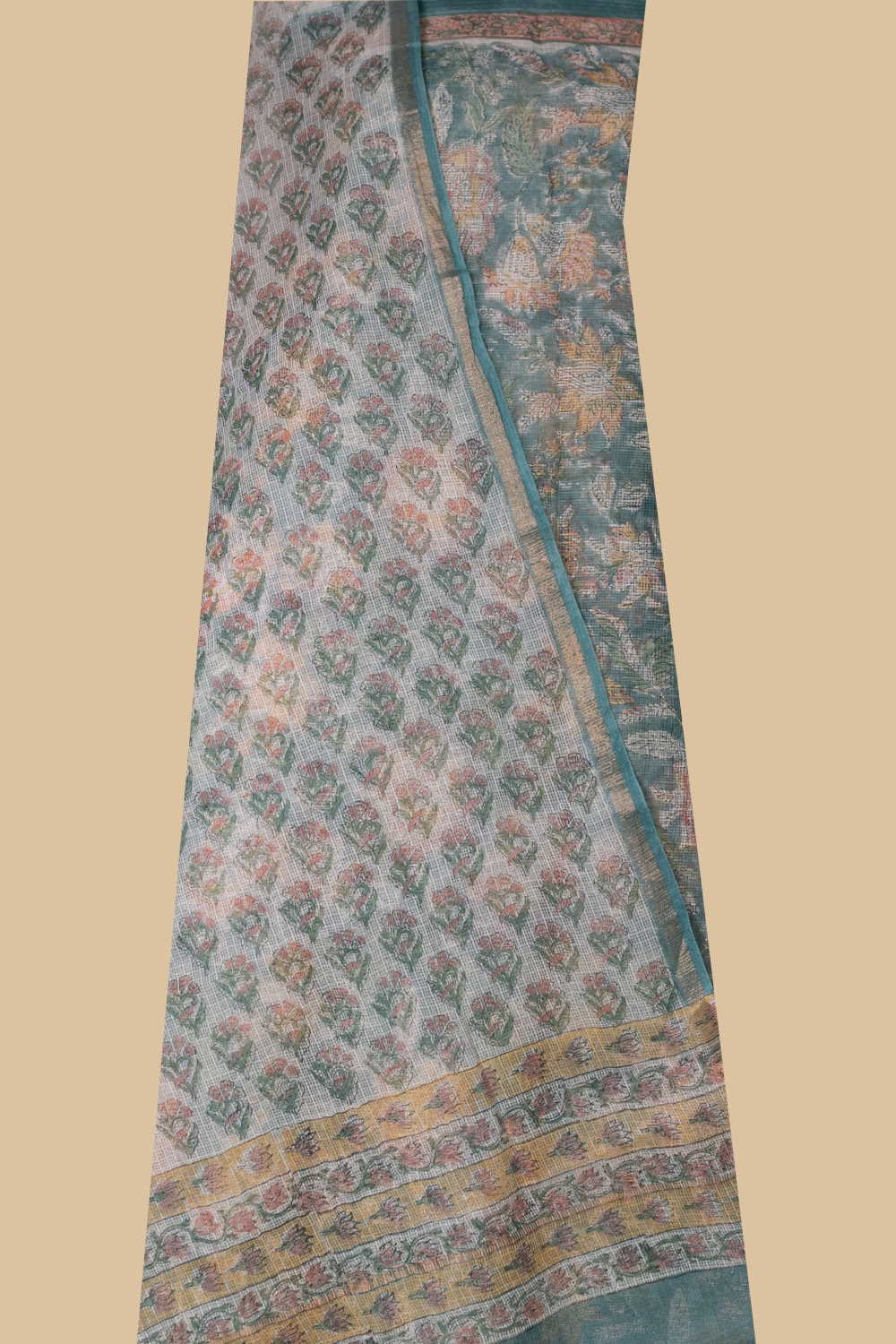 Blossoms on Green Block Printed Kota Cotton Suit