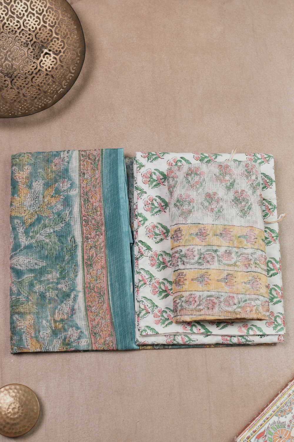 Blossoms on Green Block Printed Kota Cotton Suit
