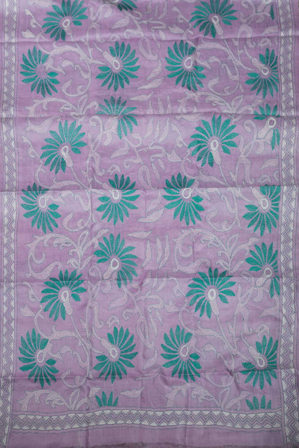 Lavender Purple with Floral Kantha Silk Dupatta