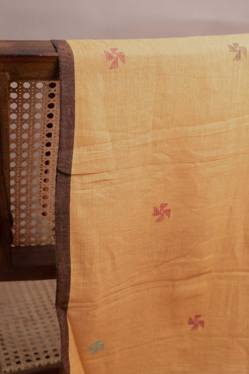 Butta on Orange Jamdani Cotton Fabric