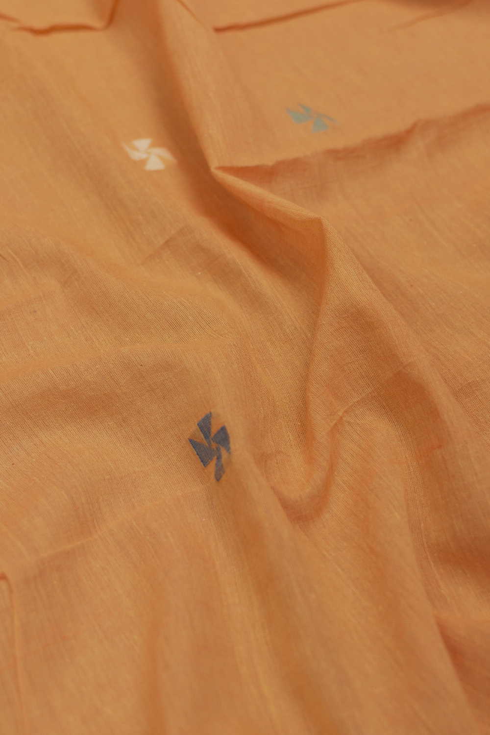 Butta on Orange Jamdani Cotton Fabric