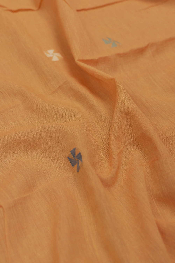 Butta on Orange Jamdani Cotton Fabric