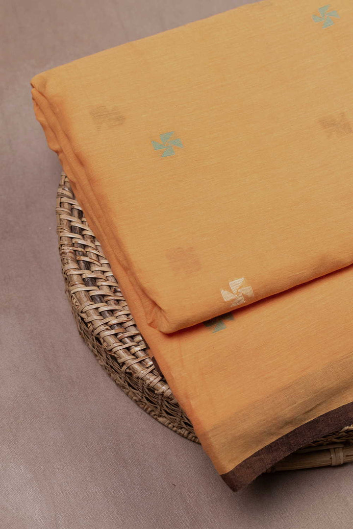 Butta on Orange Jamdani Cotton Fabric