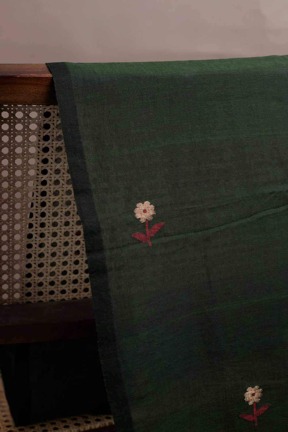 Zari Floral Butti on Green Jamdani Cotton Fabric